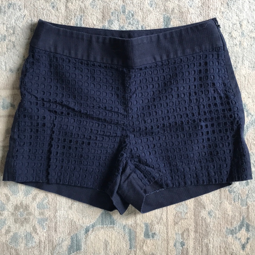 J. Crew Linen Eyelet Navy Shorts Size 0
